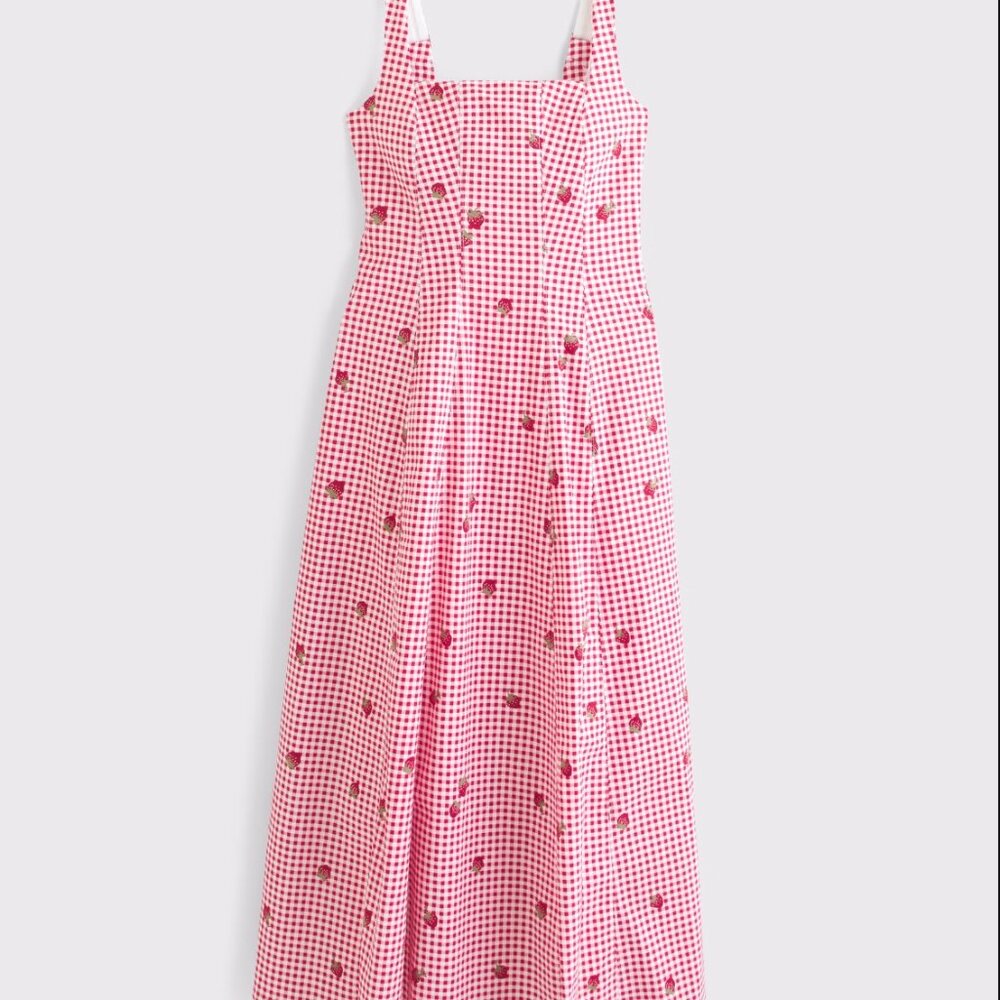 Abercrombie & Fitch Mila Midi Dress Red Gingham Size XS - Picture 3 of 8